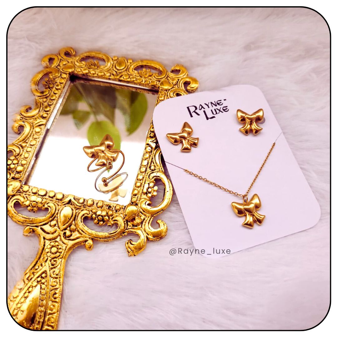 Charming Bow Necklace, Earrings & Ring Set