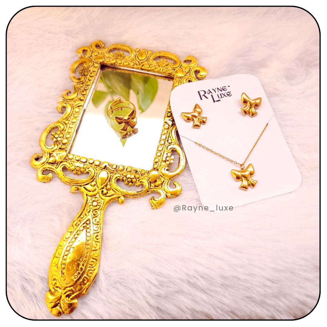 Charming Bow Necklace, Earrings & Ring Set