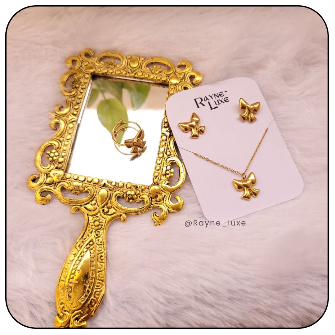 Charming Bow Necklace, Earrings & Ring Set