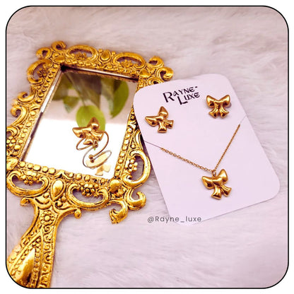 Charming Bow Necklace, Earrings & Ring Set