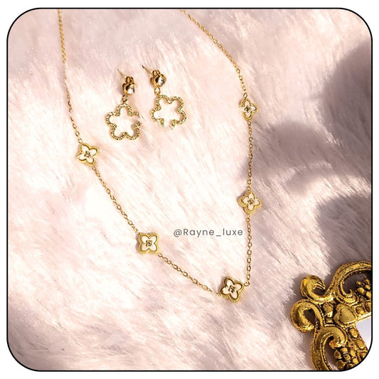 Elegant Reversible Clover Necklace & Earring Set – Dual-Tone Black & White Charms