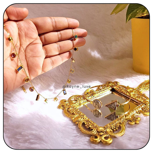 Celestial Charm Gold-Plated Multi-Gem Necklace Bracelet Combo