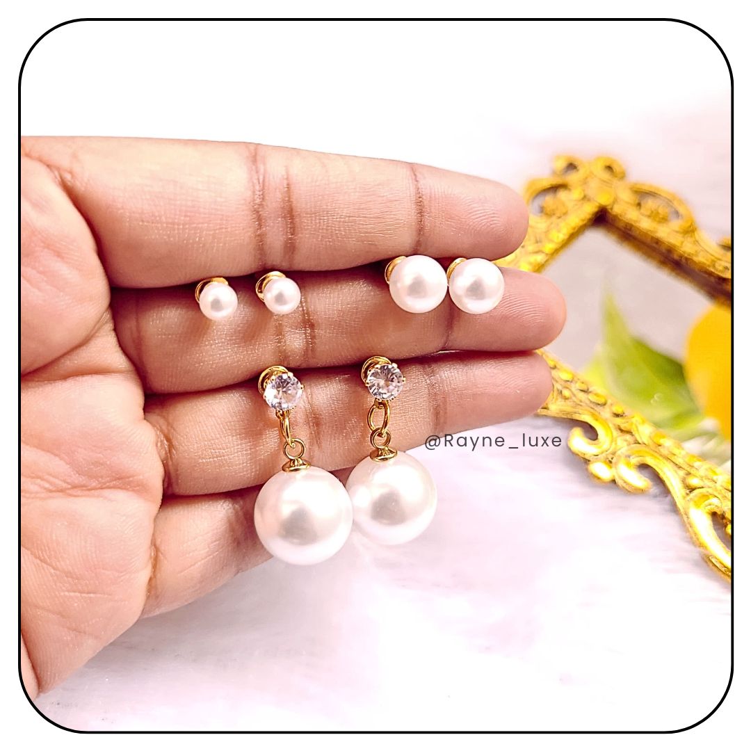 Plated Pearl Elegance Earring Set (3 Pairs)
