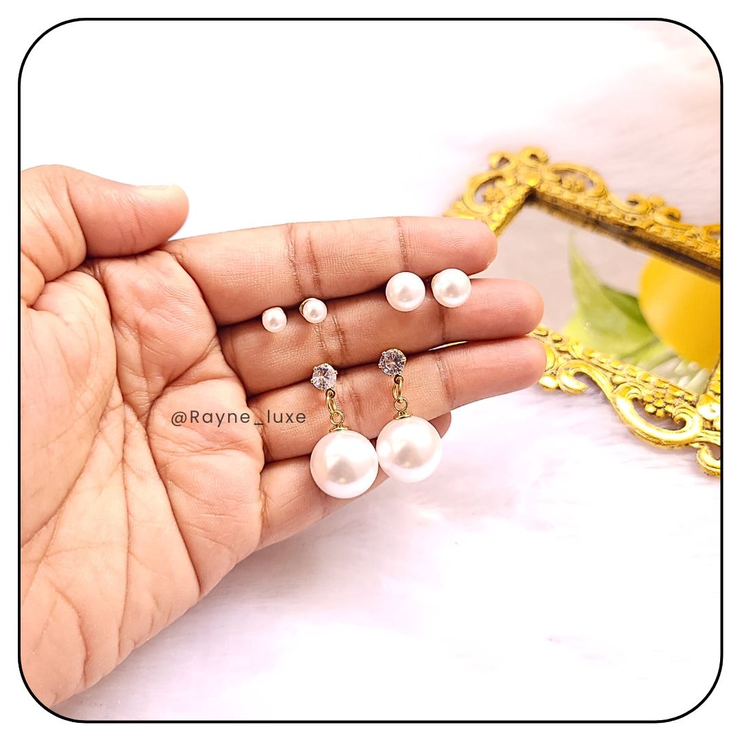 Plated Pearl Elegance Earring Set (3 Pairs)