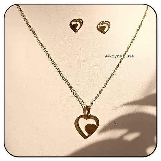 Eternal Love Gold-Plated Heart Necklace & Earring Set