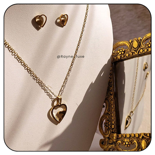 Eternal Love Gold-Plated Heart Necklace & Earring Set