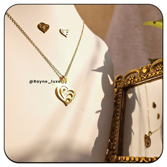 Golden Heart Filigree Necklace Set