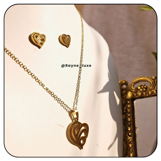 Golden Heart Filigree Necklace Set