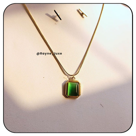 Emerald Elegance Gold-Plated Pendant Necklace Set