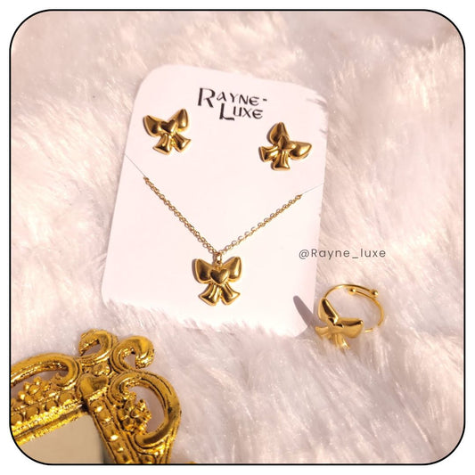 Charming Bow Necklace, Earrings & Ring Set
