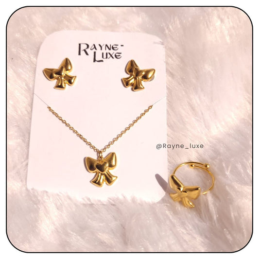 Charming Bow Necklace, Earrings & Ring Set
